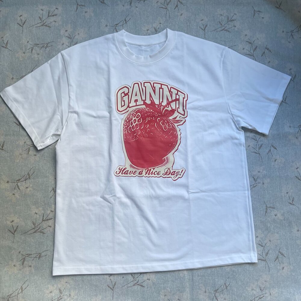 Ganni Strawberry Print Cotton T-Shirt
